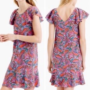 J. Crew Silk Ruffle Vibrant Paisley Shift Dress